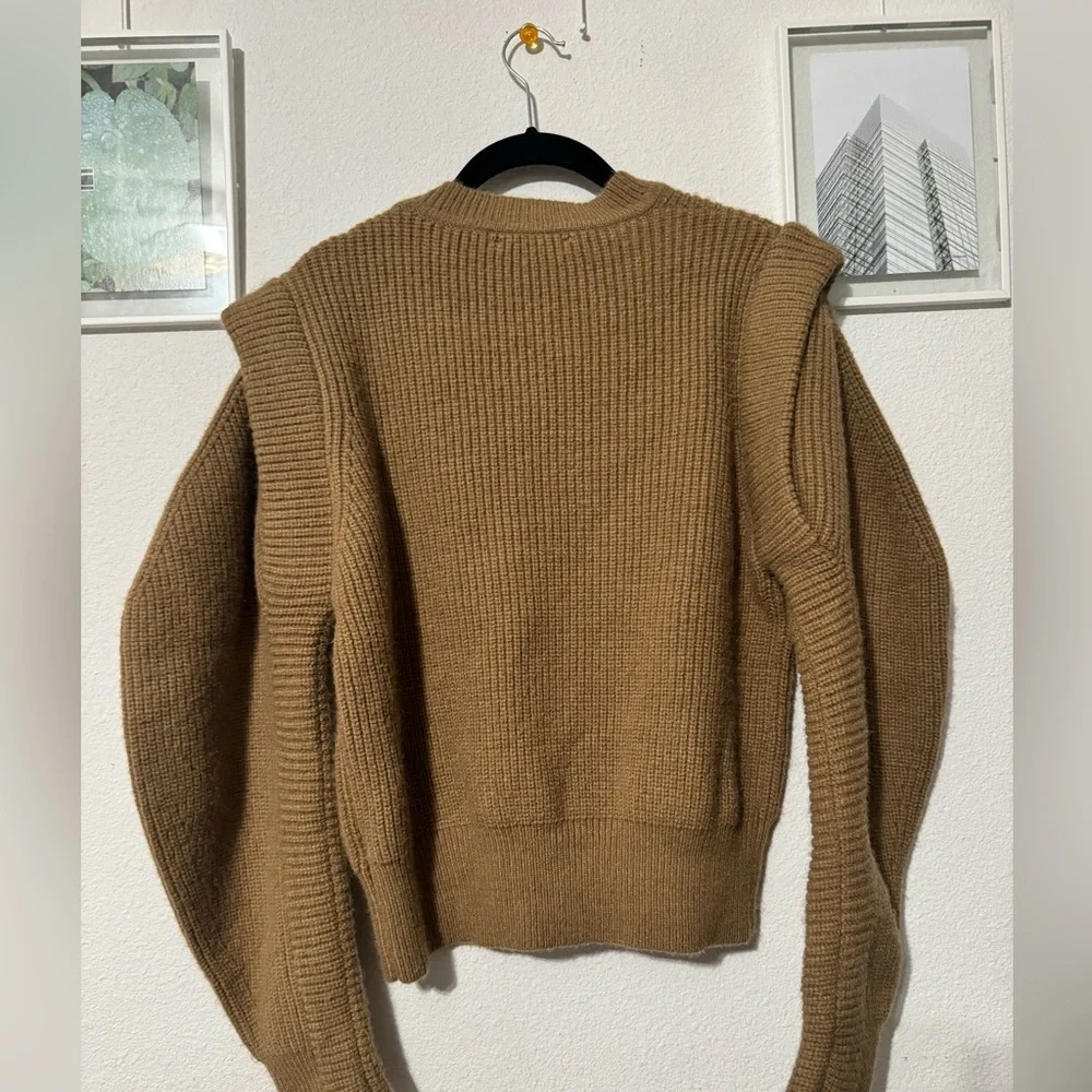 Astr The Label Romina Crew Neck Ribbed Knit Baloon Sleeves Brown Camel Sz large - Picture 7 of 8